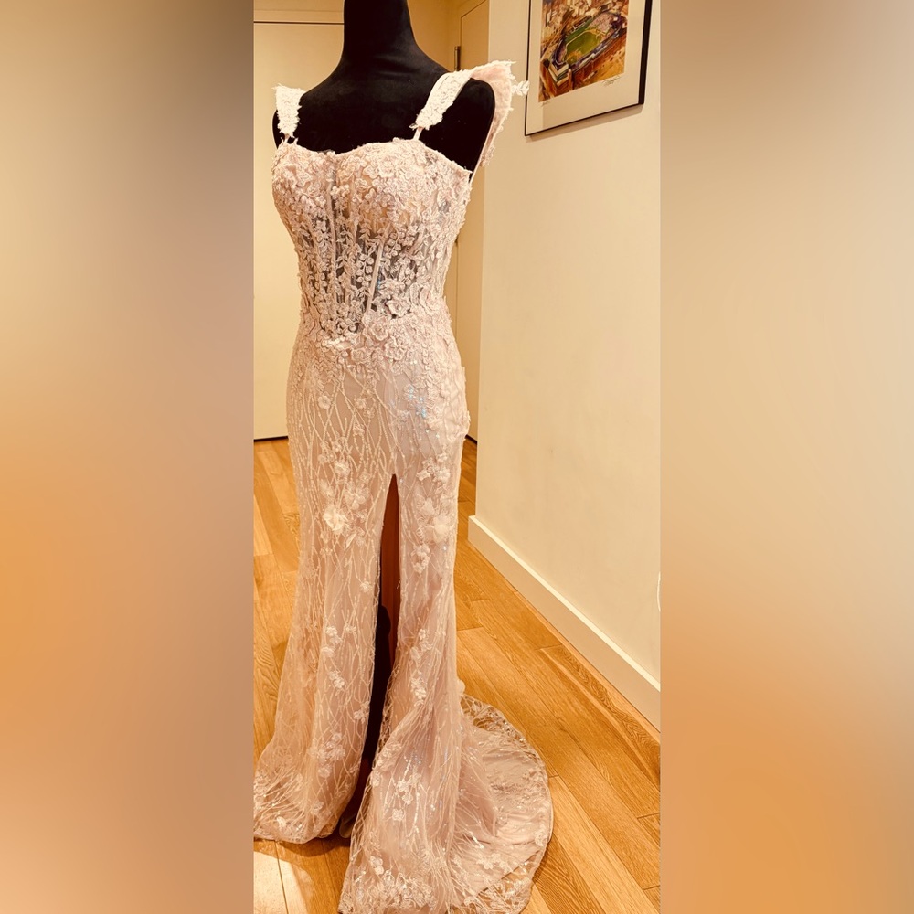 Sherri Hill Lace Embellished Prom Dress in Light Pink